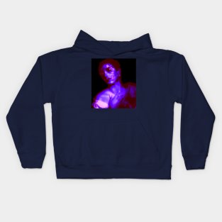 Beautiful girl, like robot. Blue, red, dark. Kids Hoodie